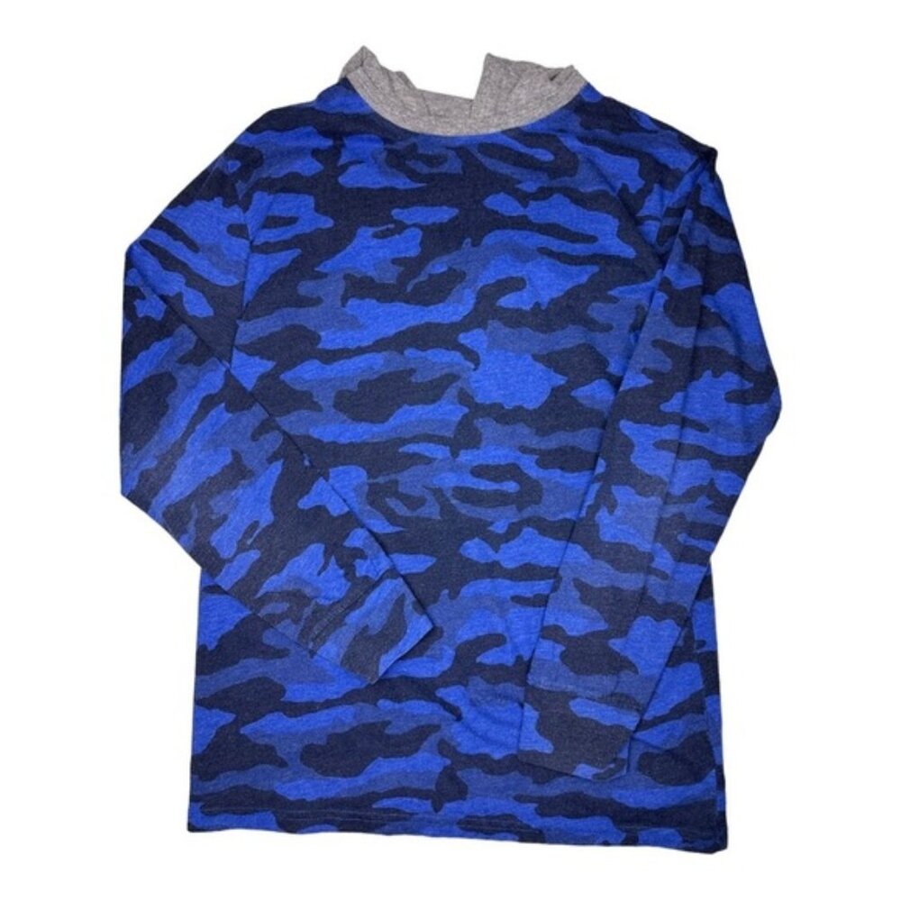 Childrens Place Blue Camo Hooded Long Sleeve Shirt Size L